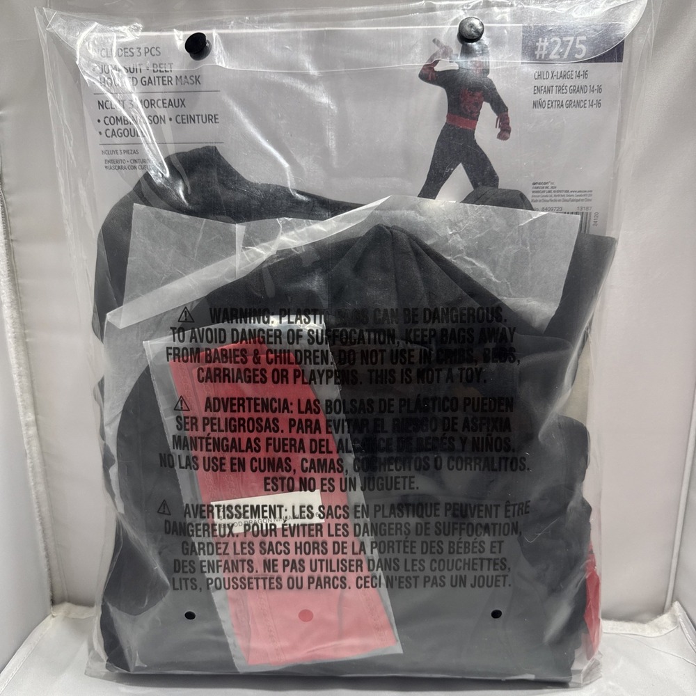 Amscan Blood Dragon Ninja Halloween Costume Kids XL 14-16 Black Red 3pc Set #275 - Picture 2 of 2